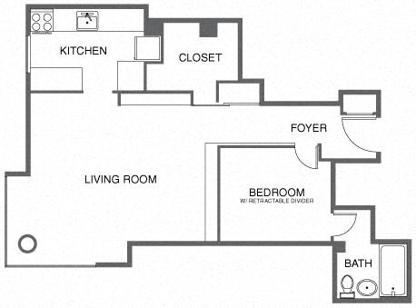 a floor plan of a house with a kitchen and a living room